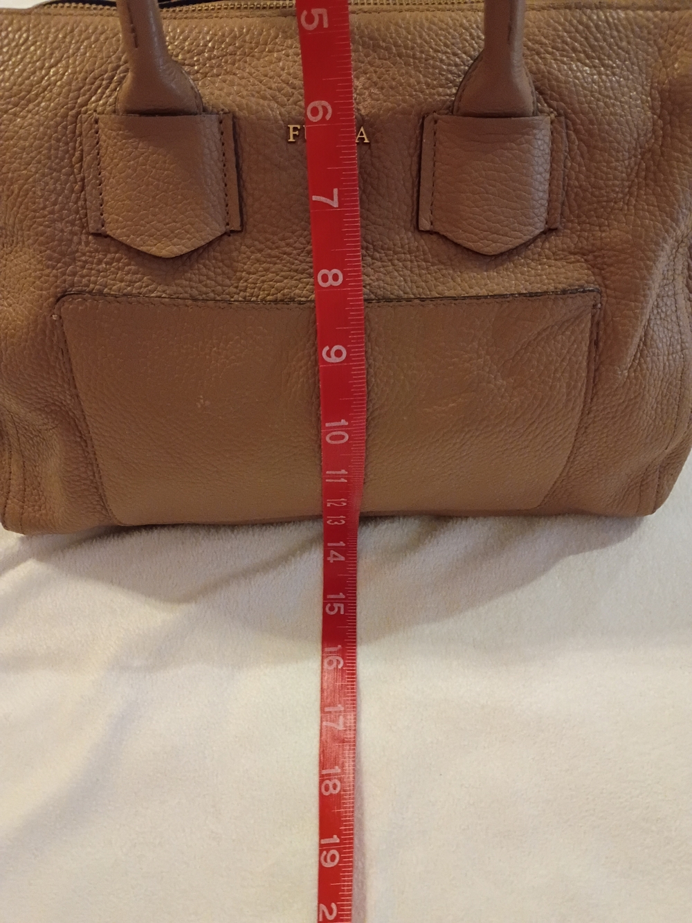 Furla Alba Medium Pebbled  Leather Satchel Bag Cross Body In Caramello - Picture 10 of 13